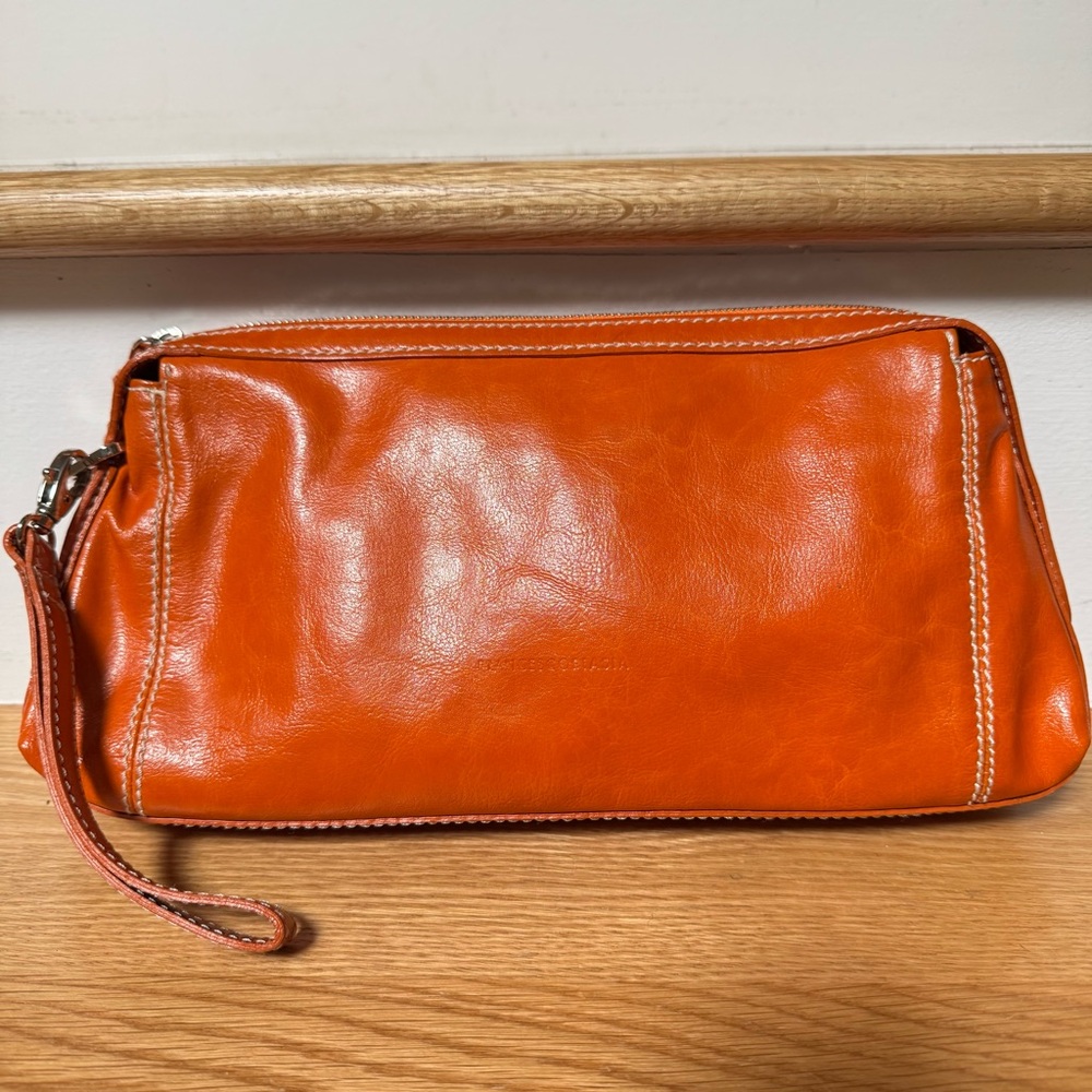 Francesco Biasia Orange Leather Wristlet Clutch